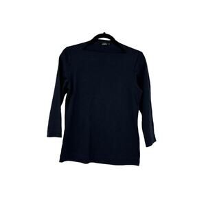 Kate Spade Saturday Top Womens Small Slip Neck Shirt Navy Blue 3/4 Sleeve Cotton